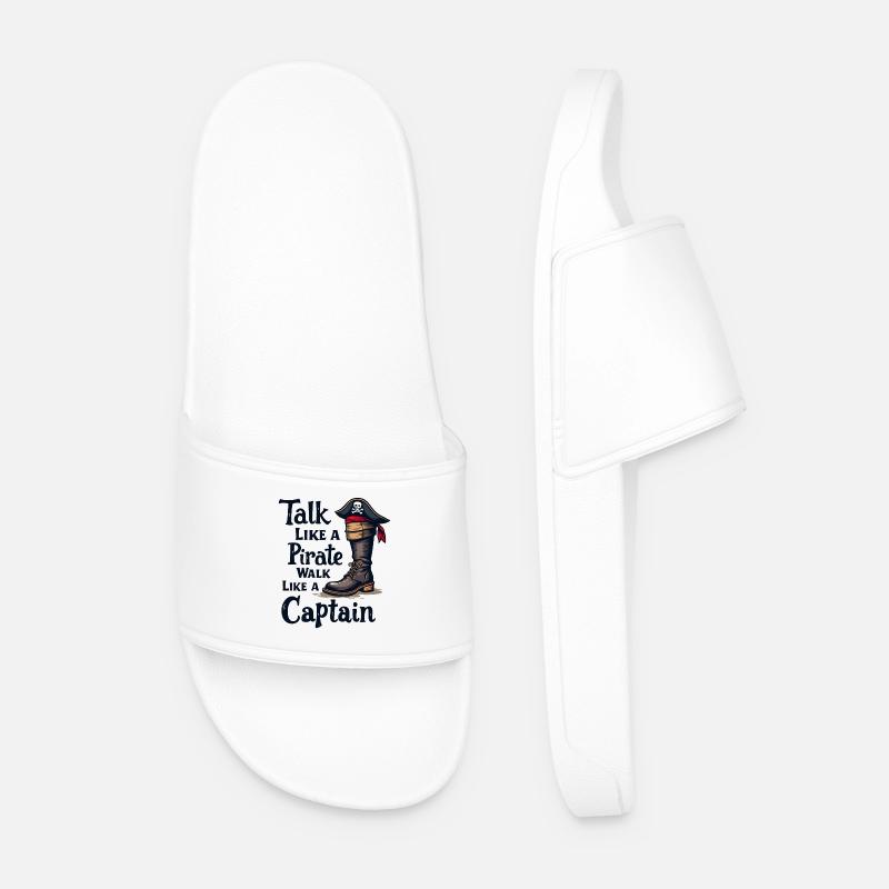 Talk Like a Pirate, Walk Like a Captain - Men’s Pool Sliders - white