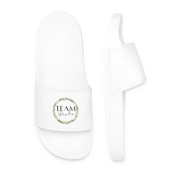 Team Bride ! Flower wreath customizable - Men’s Pool Sliders - white - Front