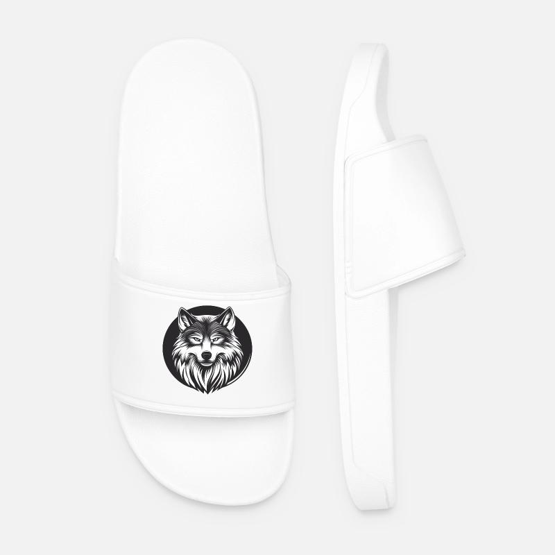 Wolf with a mesmerizing look - Men’s Pool Sliders - white
