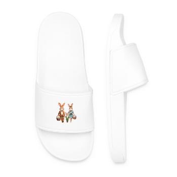 Family of Bunnies on Easter Egg Hunt - Men’s Pool Sliders - white - Front