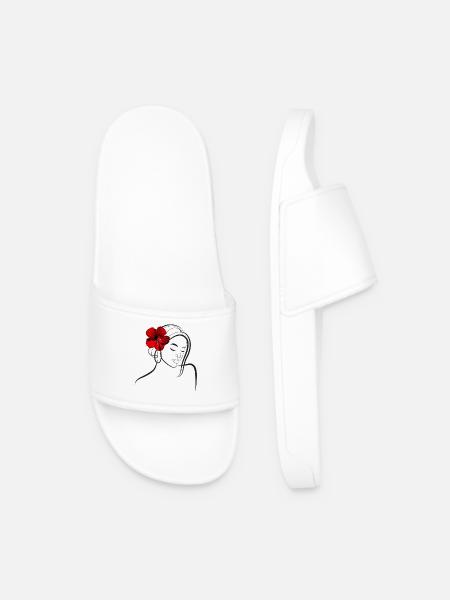 Elegante Blumenkopffrau mit Mohnblume - Männer Badelatschen - Weiß