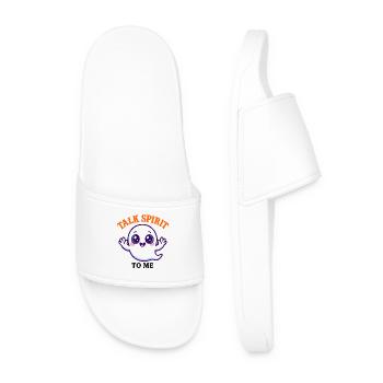 Kawaii Ghost with Blue Eyes Halloween - Men’s Pool Sliders - white - Front