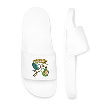 Stork Baby Arrival – "Welcome Little One" - Men’s Pool Sliders - white - Front