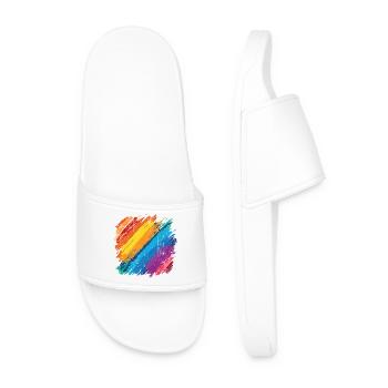 Vibrant Rainbow Brush Stroke Artwork - Men’s Pool Sliders - white - Front