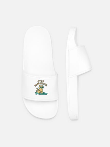 Stay Pawsitive – Cool Cat Vibes - Men’s Pool Sliders - white