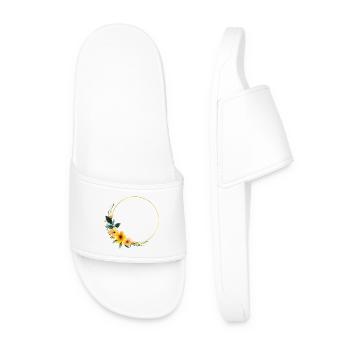 Yellow - Orange - Flower Circle, customizable - Men’s Pool Sliders - white - Front
