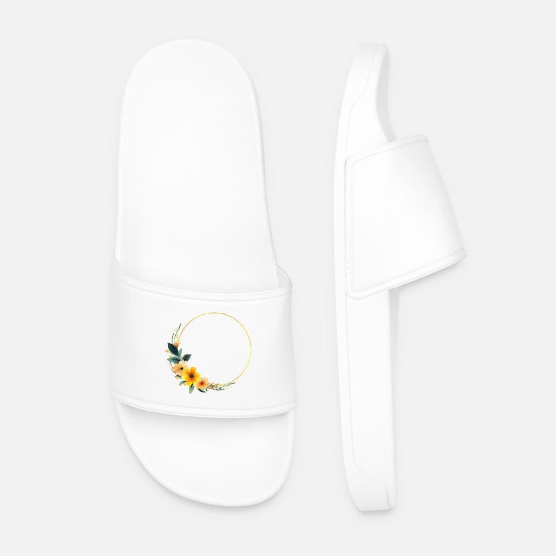 Yellow - Orange - Flower Circle, customizable - Men’s Pool Sliders - white