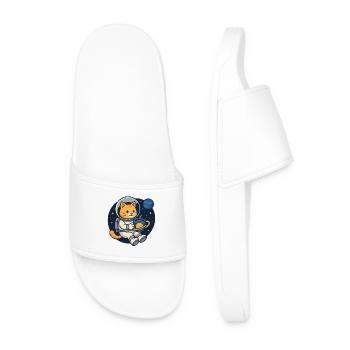 Astro Cat Coffee Break – Kawaii Space Shirt - Männer Badelatschen - Weiß - Vorne