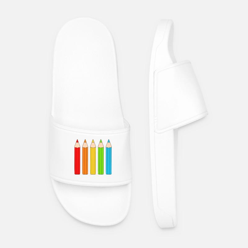Vibrant Colour Pencil Array Design - Men’s Pool Sliders - white