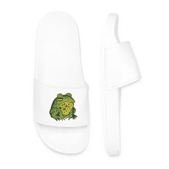 Whimsical Green Frog Illustration - Men’s Pool Sliders - white - Front