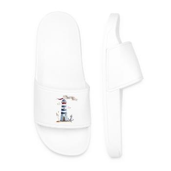 Lighthouse with sea creatures and banner - Men’s Pool Sliders - white - Front