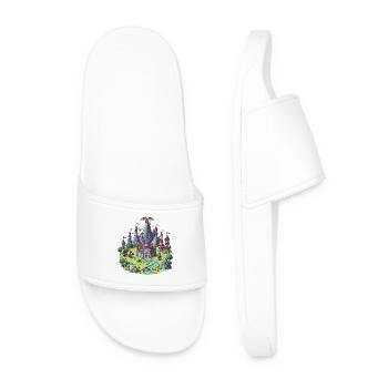 Medieval Magic Castle Illustration - Men’s Pool Sliders - white - Front