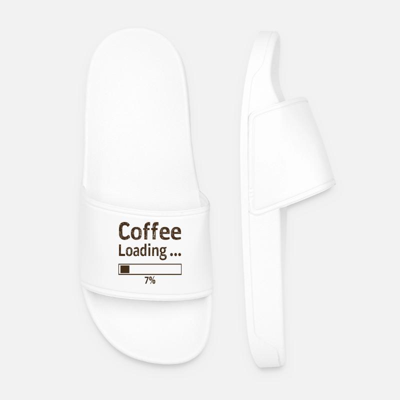 Coffee Loading Saying Quote - Men’s Pool Sliders - white