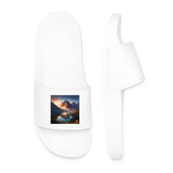 Snow-capped mountains at sunset - Men’s Pool Sliders - white - Front