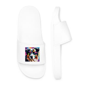 Australian Shepherd Colorful Aussi - Men’s Pool Sliders - white - Front