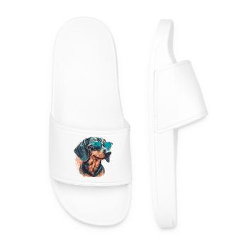 Cool dachshund with sunglasses - Men’s Pool Sliders - white - Front