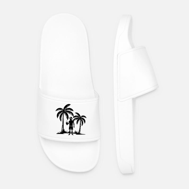 Vacation Beach Palm Trees - Men’s Pool Sliders - white