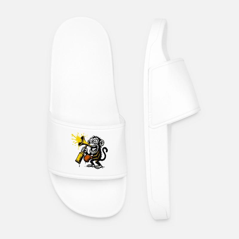 Expressive monkey with megaphone - Men’s Pool Sliders - white