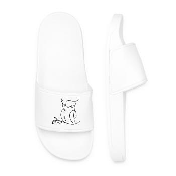Owl Silhouette – Artistic Line Motif - Men’s Pool Sliders - white - Front