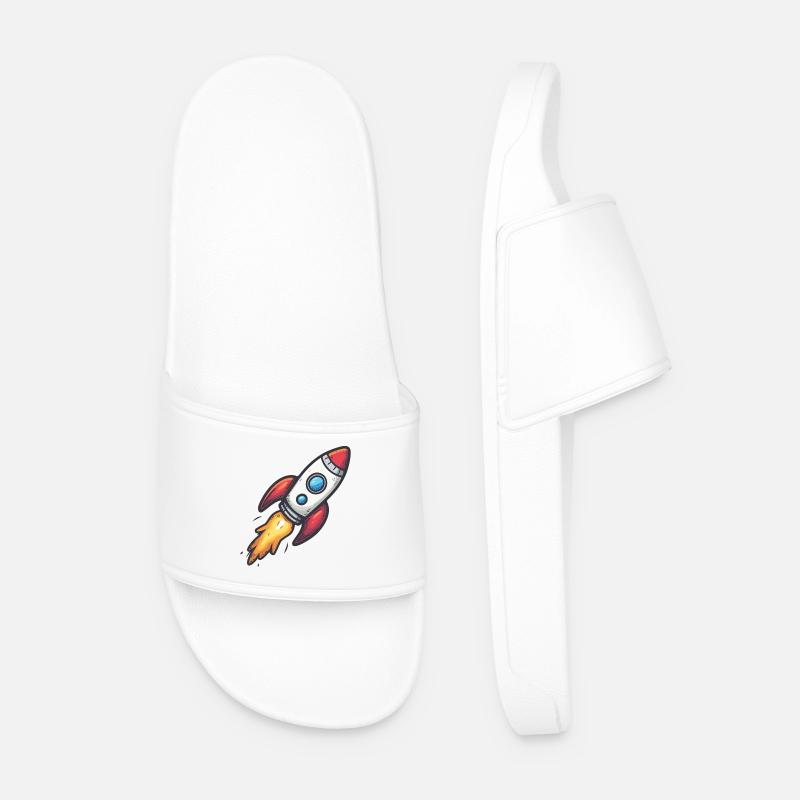 Cartoon Rocket Lightning Force - Men’s Pool Sliders - white