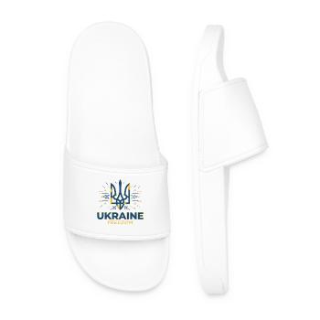 Ukraine Freedom Trident Emblem - Men’s Pool Sliders - white - Front
