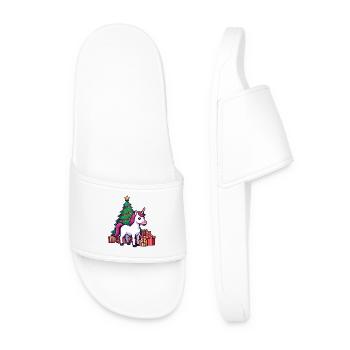 Pixel Unicorn & Christmas Tree Retro Art - Men’s Pool Sliders - white - Front