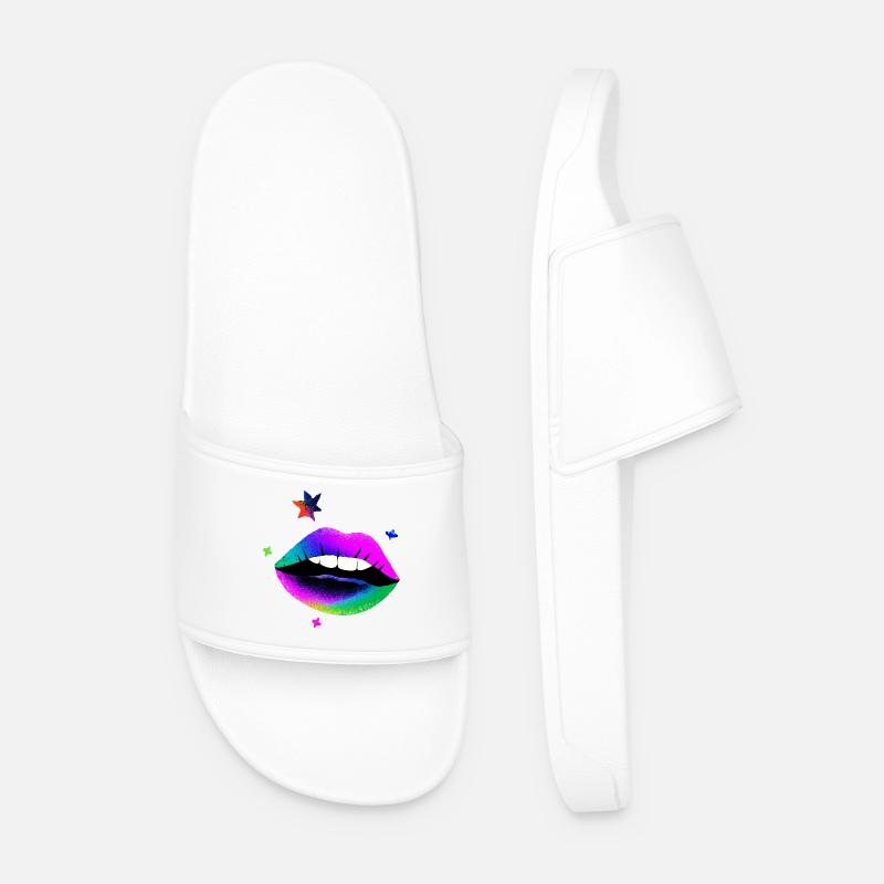 Rainbow Lips Pop Art Neon - Men’s Pool Sliders - white