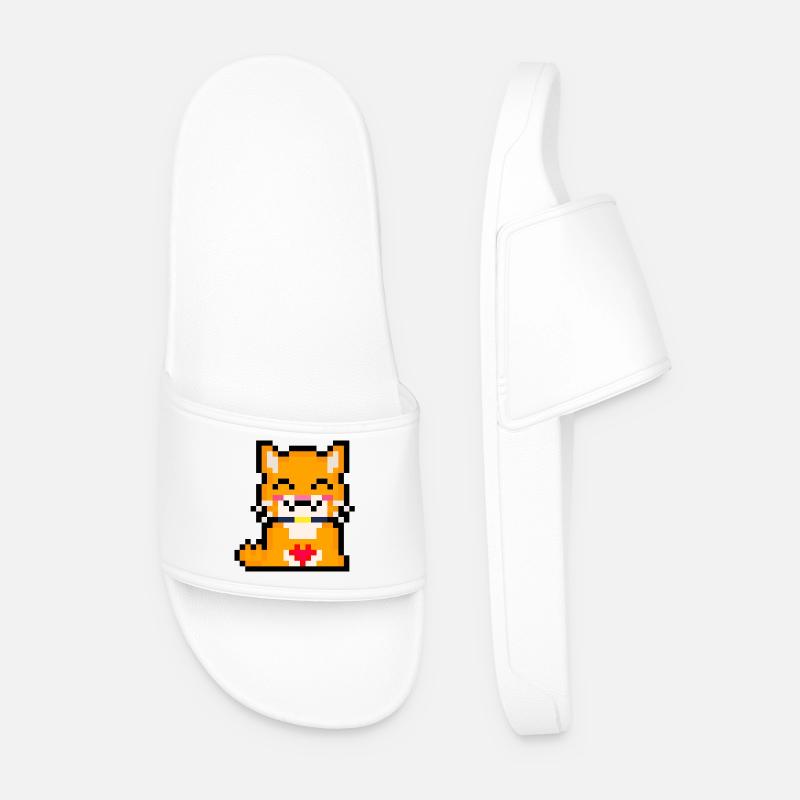 Pixelkatze mit Herz - Männer Badelatschen - Weiß