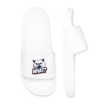 Angry Cat – What? Design - Men’s Pool Sliders - white - Front