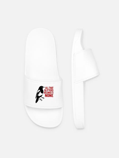 Crow and red glitter saying - Men’s Pool Sliders - white