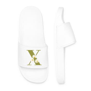 Letter x Green Daisies - Men’s Pool Sliders - white - Front