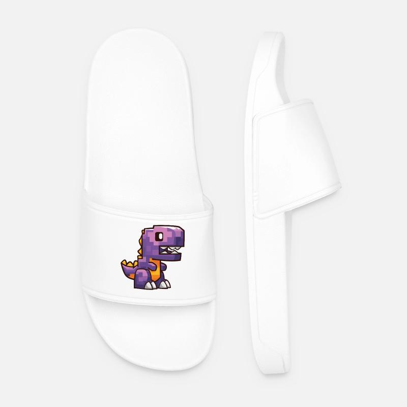Pixel Dino – Lila Cartoon T-Rex - Männer Badelatschen - Weiß