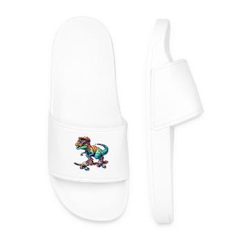 Dinosaure drôle patinant sur un skateboard cartoon Skate - Claquettes Homme - blanc - Devant