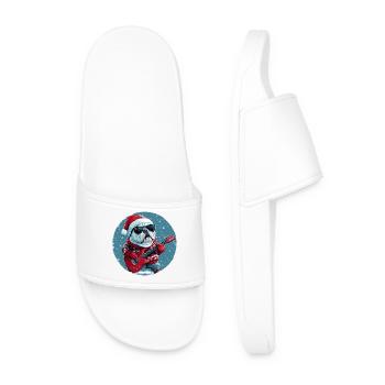 Bulldog Dog Christmas Guitar - Men’s Pool Sliders - white - Front