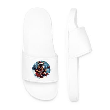 German Shepherd Dog Christmas Guitar - Men’s Pool Sliders - white - Front