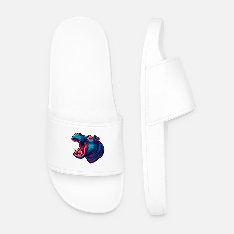 Neon hippo with an open muzzle - Men’s Pool Sliders - white