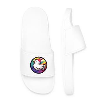 Christmas Bird in Rainbow Ring - Men’s Pool Sliders - white - Front