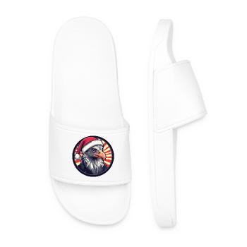 Christmas Bird with Santa Hat - Men’s Pool Sliders - white - Front