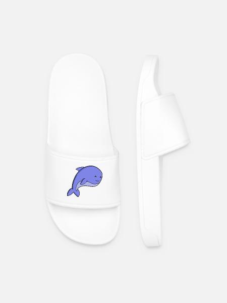 Süßer blauer Fisch-Kawaii-Delfin- oder Schweinswal-Cartoon - Männer Badelatschen - Weiß