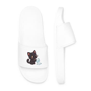 Kawaii Black Cat and Envelopes - Men’s Pool Sliders - white - Front