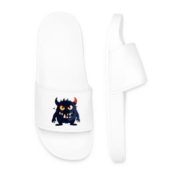little naughty monster with horns sharp teeth - Men’s Pool Sliders - white - Front