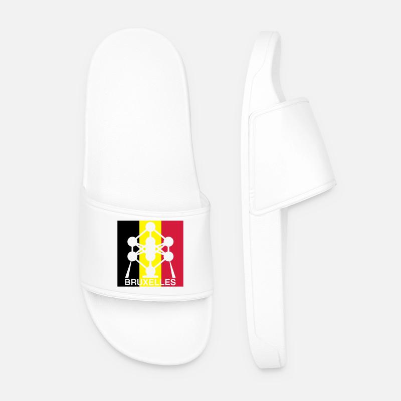 Atomium Brussels – Belgian Flag Square Design - Men’s Pool Sliders - white