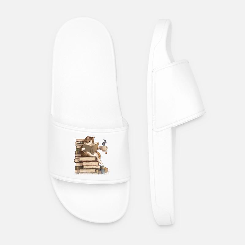 Katze liest Bücher - Männer Badelatschen - Weiß