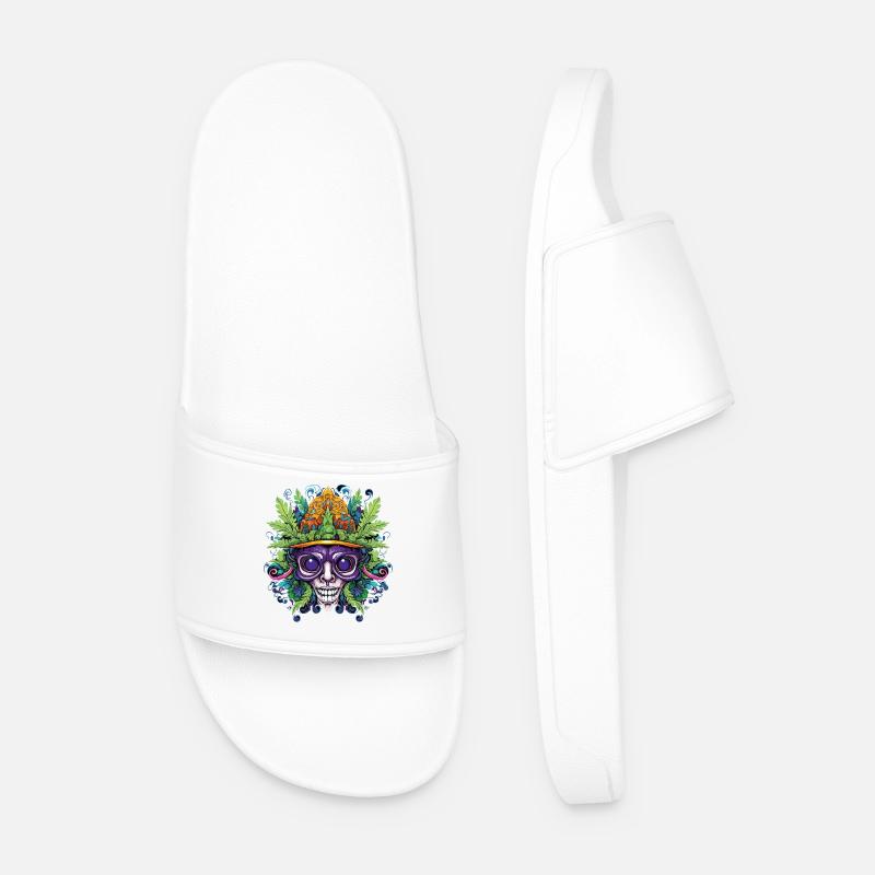 Psychedelic skull with leaf crown - Men’s Pool Sliders - white