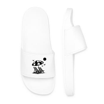 Beach holiday with sun loungers under umbrella - Men’s Pool Sliders - white - Front