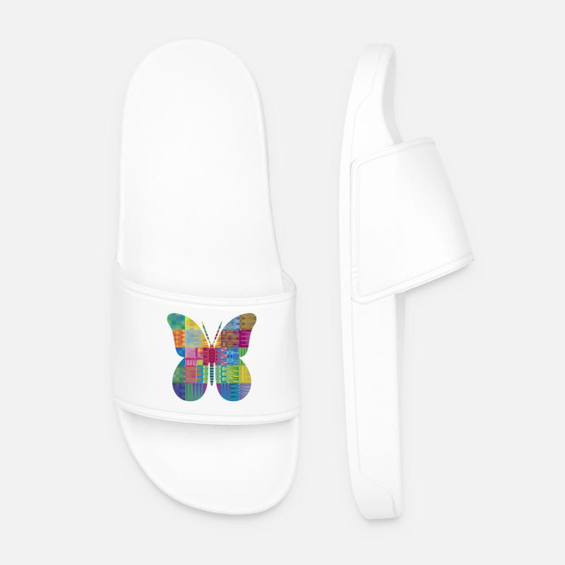 Bunter Patchwork-Schmetterling - Männer Badelatschen - Weiß