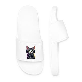 KatzenDJ Neon Kopfhörer Music lover cat - Männer Badelatschen - Weiß - Vorne