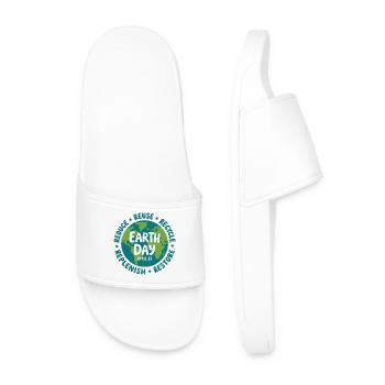 Earth Day Emblem: Reduce Reuse Recycle - Men’s Pool Sliders - white - Front