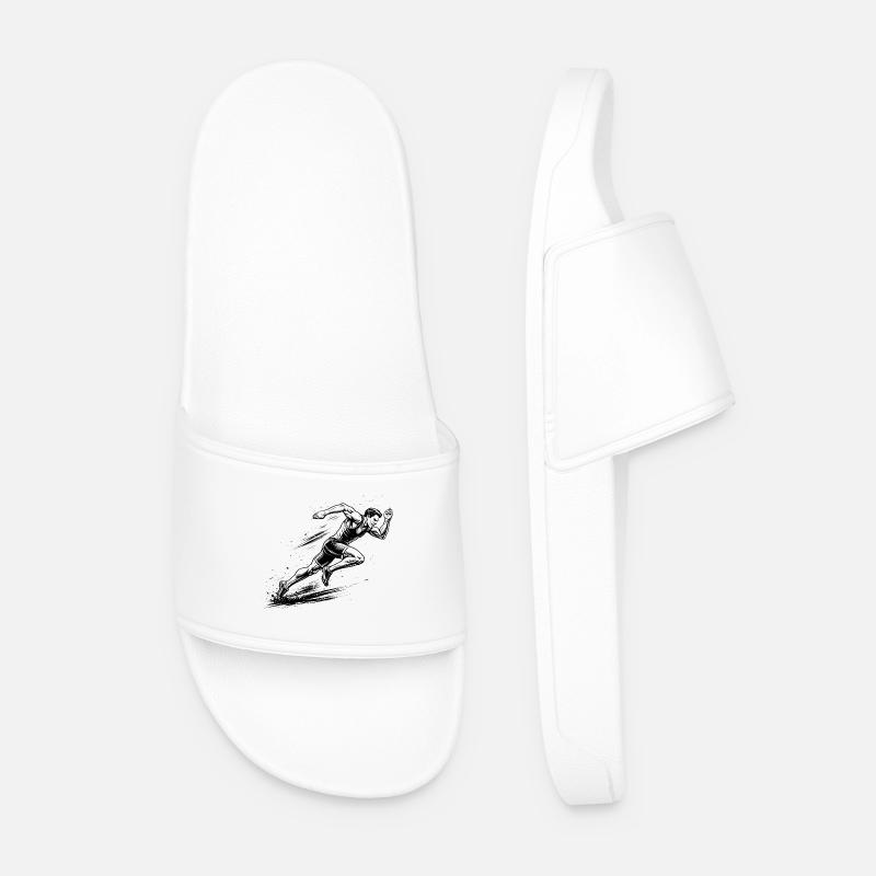 100m Sprinter in Comic-Ink style - Men’s Pool Sliders - white