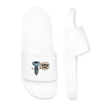 Screw This Cartoon Screw Character - Men’s Pool Sliders - white - Front